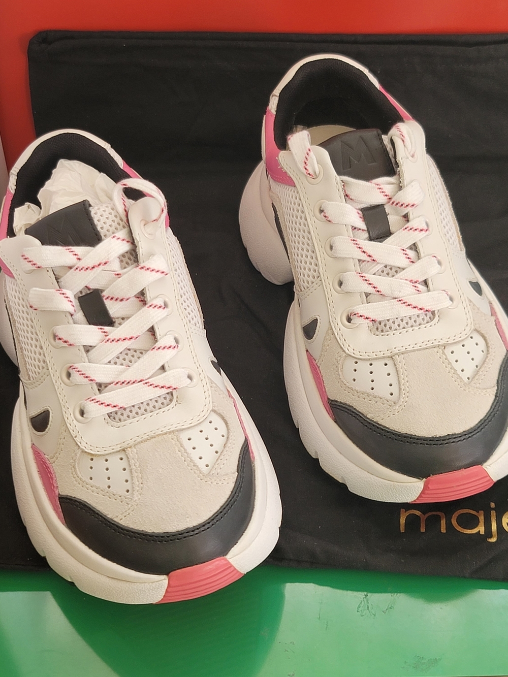 ❗️ MAJE TRAINERS  Women’s White & Pink Chunky Sneakers .PARIS THEME ❗️